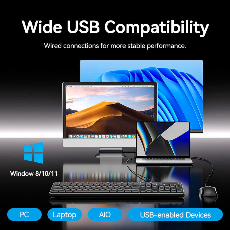 Vention USB Wired Full-Sized Silent Keyboard and Mouse Combo Black Slim Type - Image 6