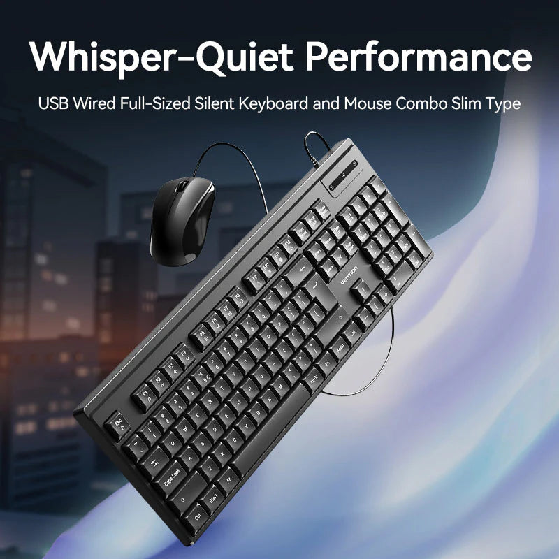 Vention USB Wired Full-Sized Silent Keyboard and Mouse Combo Black Slim Type - Image 2