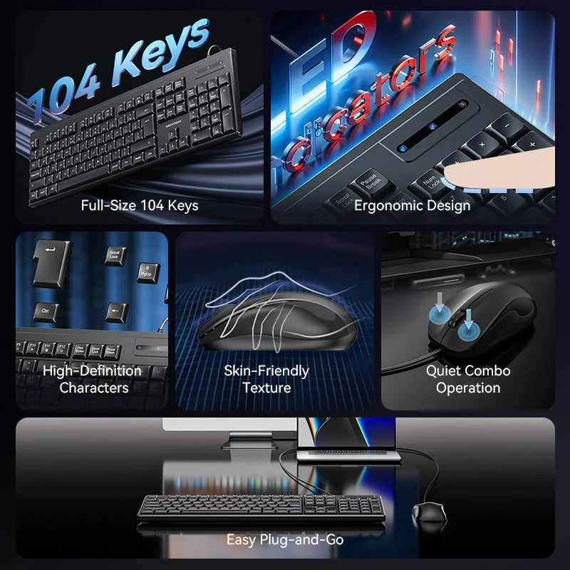 Vention USB Wired Full-Sized Silent Keyboard and Mouse Combo Black Slim Type - Image 7