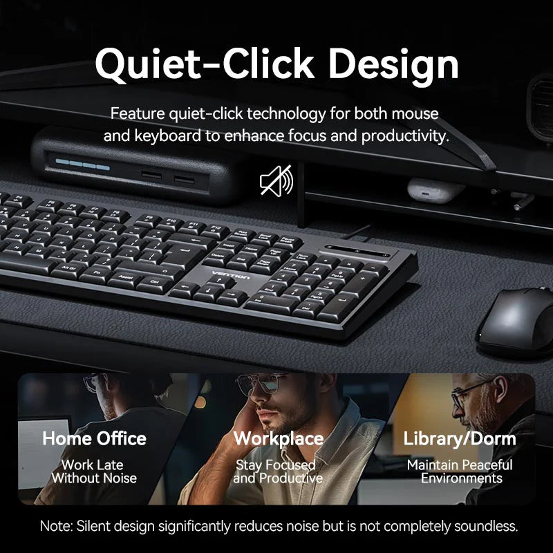 Vention USB Wired Full-Sized Silent Keyboard and Mouse Combo Black Slim Type - Image 8