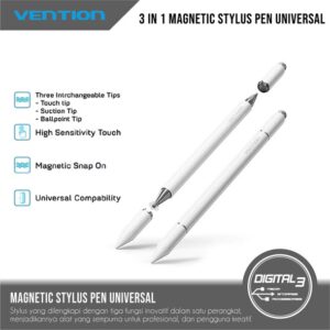 Vention 3-in-1 Magnetic Stylus Pen White Aluminum Alloy Type