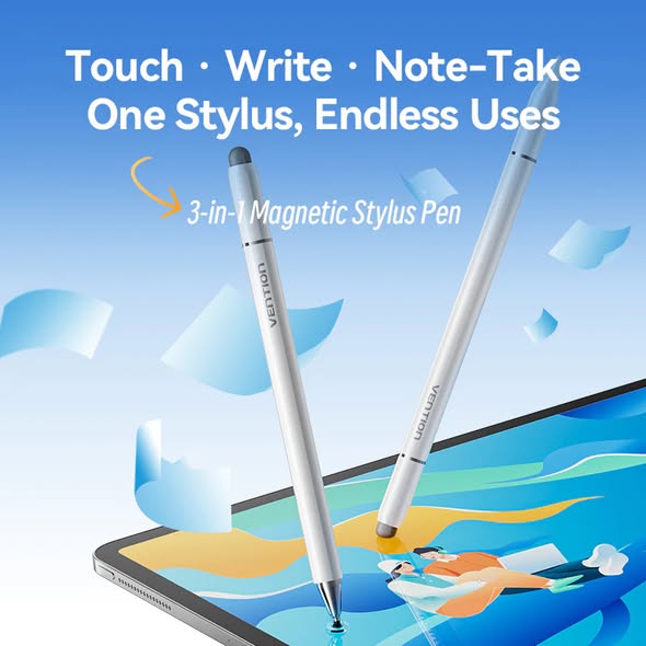 Vention 3-in-1 Magnetic Stylus Pen White Aluminum Alloy Type - Image 3