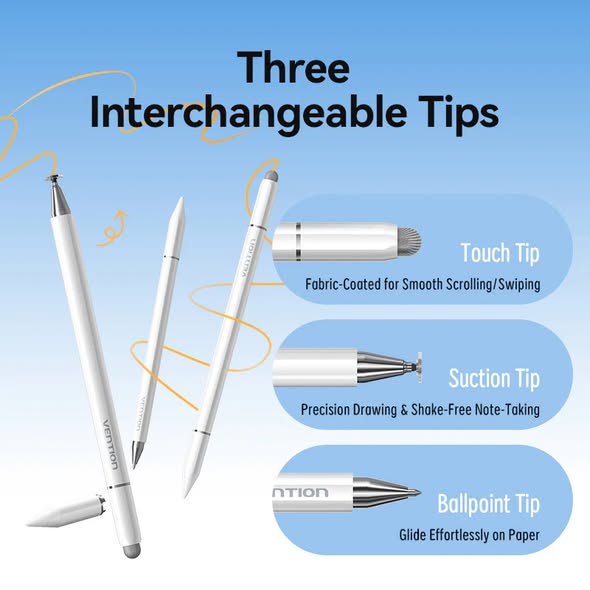Vention 3-in-1 Magnetic Stylus Pen White Aluminum Alloy Type - Image 2