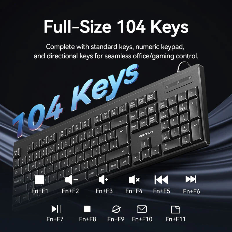 Vention USB Wired Full-Sized Silent Keyboard and Mouse Combo Black Slim Type - Image 11