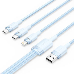 Vention USB 2.0 A Male to 3-in-1 USB-C & Lightning & Micro-B Male 3A Cable Aluminum Alloy 1.5m