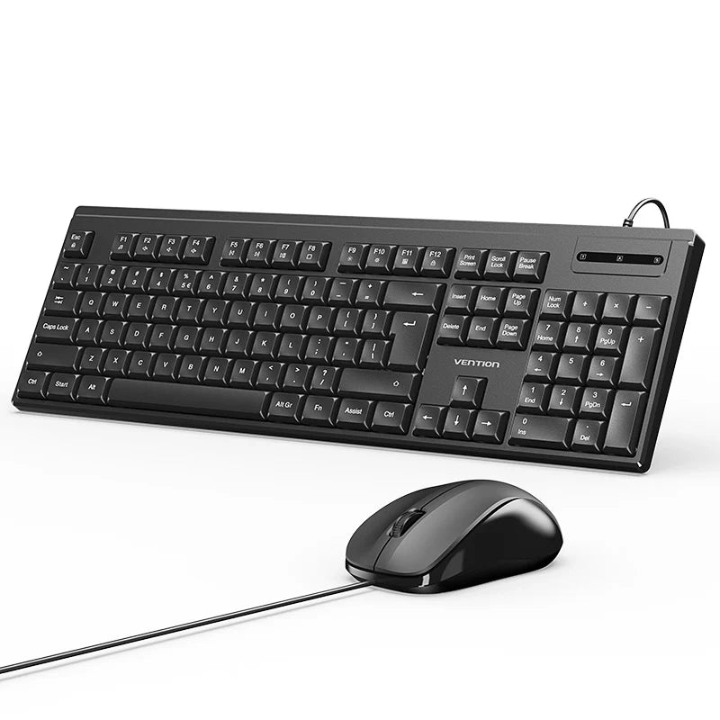 Vention USB Wired Full-Sized Silent Keyboard and Mouse Combo Black Slim Type