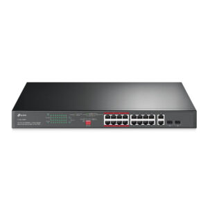 TP LINK TL-SL1218P 16-Port 10/100 Mbps + 2-Port Gigabit Rackmount Switch with 16-Port PoE+