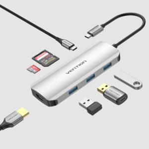 Vention USB-C to HDMI/USB 3.0x3/SD/TF/PD Docking Station Gray 0.15M Aluminum Alloy Type