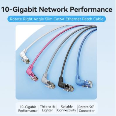 Vention Cat6A UTP Rotate Right Angle Ethernet Patch Cable 2M Black Slim Type - Image 2