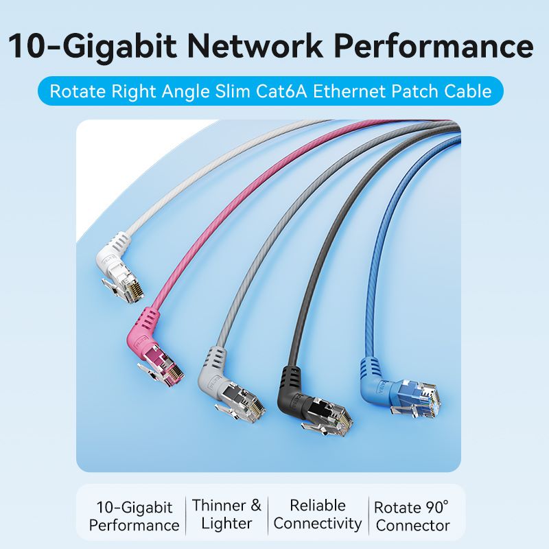 Vention Cat6A UTP Rotate Right Angle Ethernet Patch Cable 3M White Slim Type - Image 2