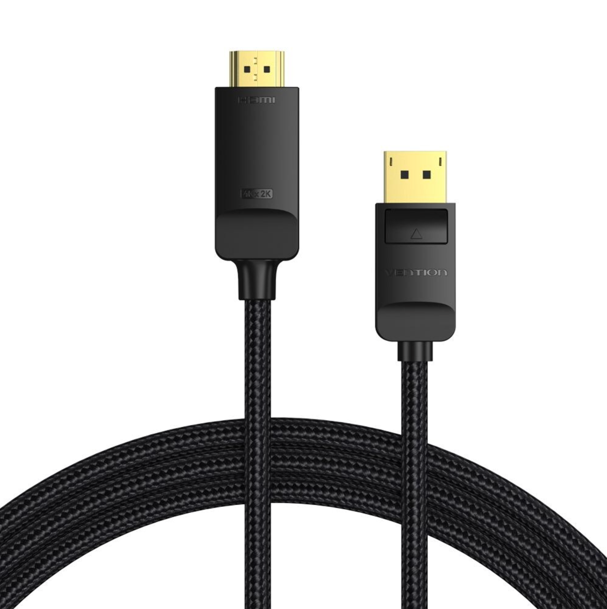 Vention Cotton Braided 4K DP Male to HDMI-A Male HD Cable 2M Black - Image 2