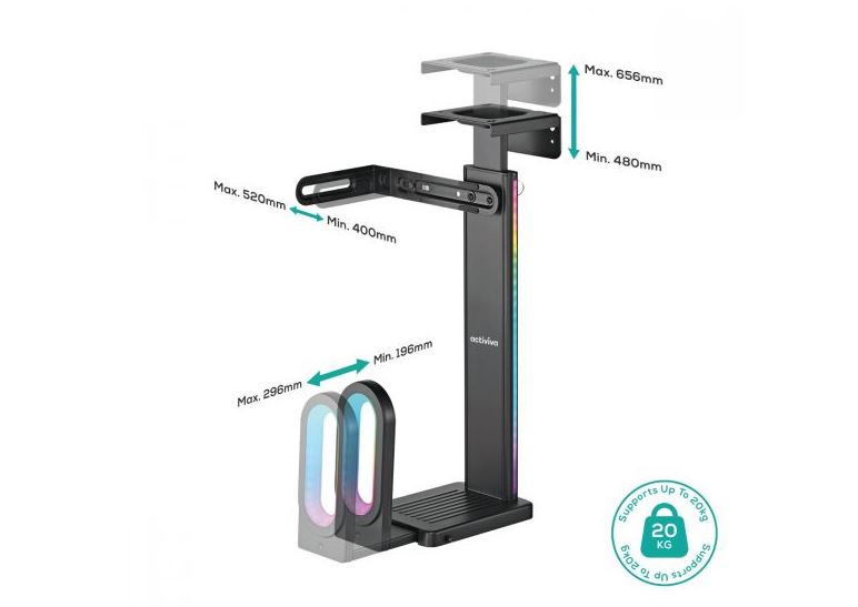 activiva RGB Ultra-Wide Adjustable Wall & Under-Desk Gaming PC Mount - Image 3