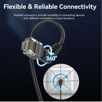 Vention Cat6A UTP Rotate Right Angle Ethernet Patch Cable 5M Black Slim Type - Image 3