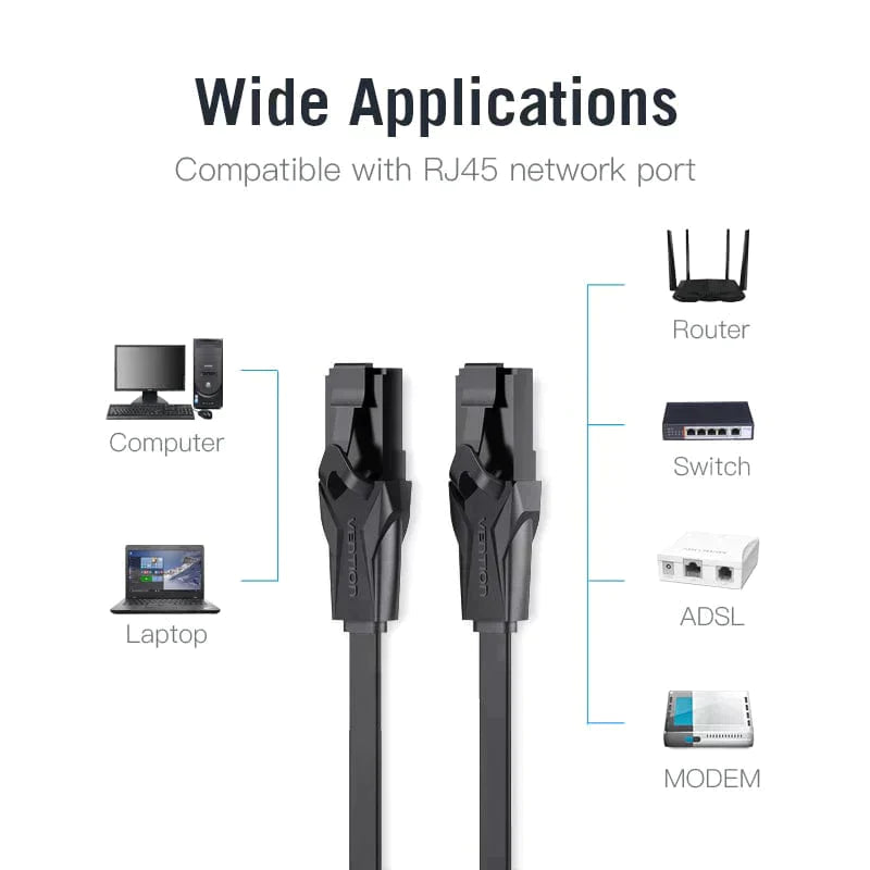 Vention Flat CAT6 UTP Patch Cord Cable 10M Black - Image 4