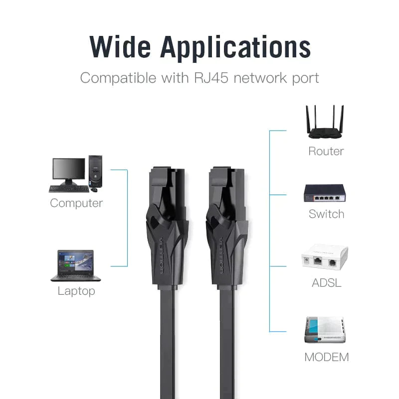 Vention Flat CAT6 UTP Patch Cord Cable 5M Black - Image 4