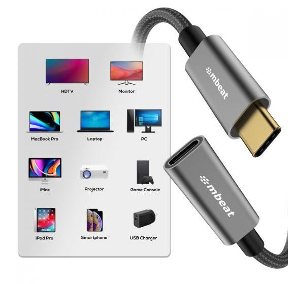 mbeat Tough Link 1m USB 3.2 Gen2 USB-C Extension Cable - Space Grey - Image 5