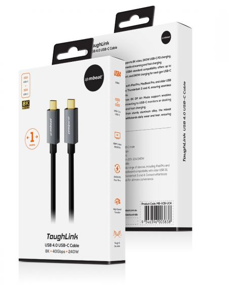 mbeat Tough Link 1m USB 4.0 USB-C Cable - Space Grey - Image 6
