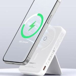 OS-Baseus MagPro Magnetic Bracket Wireless Fast-Charging Power Bank 5000mAh 20W Stellar White(with Simply Series Charging Cable Type-C to Type-C (20V/3A) 30cm White)