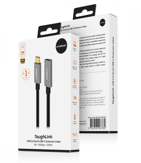 mbeat Tough Link 1m USB 3.2 Gen2 USB-C Extension Cable - Space Grey - Image 6