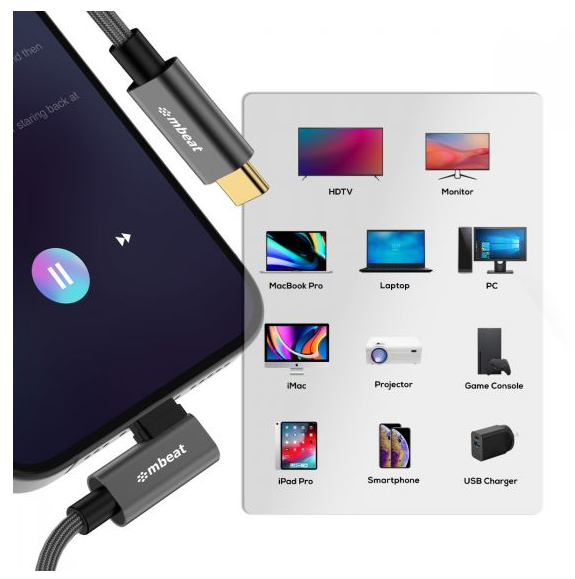 mbeat Tough Link 1.8m L-Shape USB 3.2 Gen2 USB-C Cable - Space Grey - Image 5