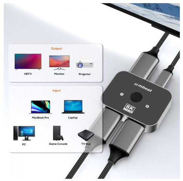 mbeat 8K Bi-directional HDMI 2.1 Switch 2 In 1 Out/1 In 2 Out - Image 7