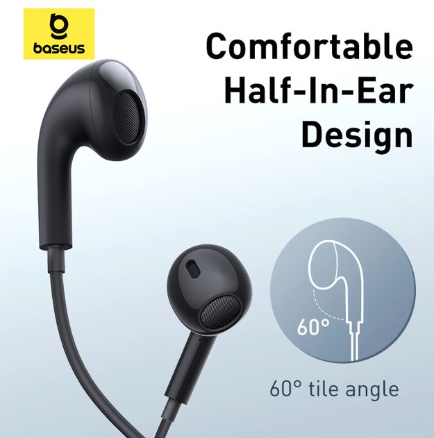 Baseus Enock CZ17 Semi-In-Ear Wired Earphones - Black - Image 5
