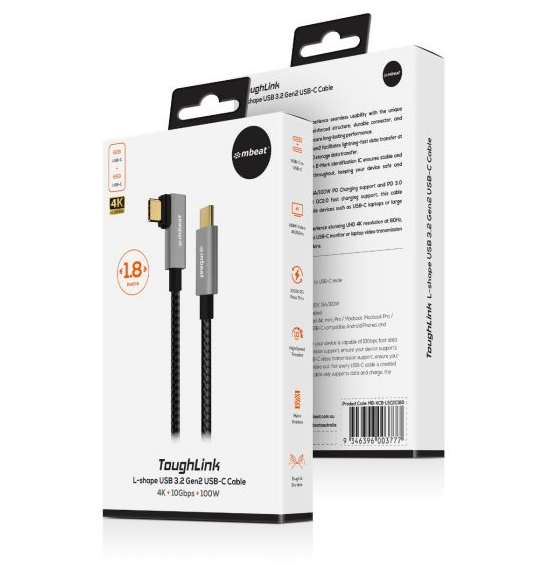 mbeat Tough Link 1.8m L-Shape USB 3.2 Gen2 USB-C Cable - Space Grey - Image 6