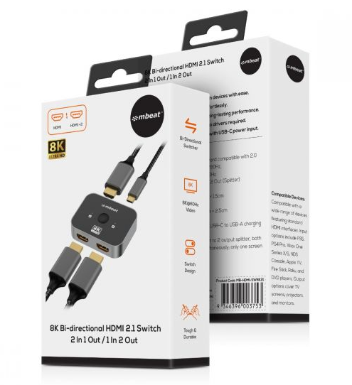 mbeat 8K Bi-directional HDMI 2.1 Switch 2 In 1 Out/1 In 2 Out - Image 8