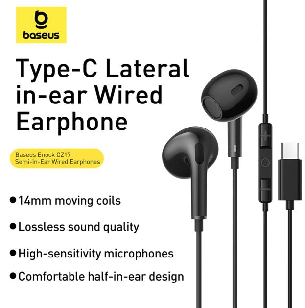 Baseus Enock CZ17 Semi-In-Ear Wired Earphones - Black - Image 9