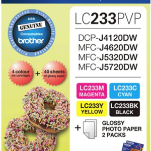 Brother LC233PVP Combo Pack with 40 Sheets of 6x4 Photo Paper