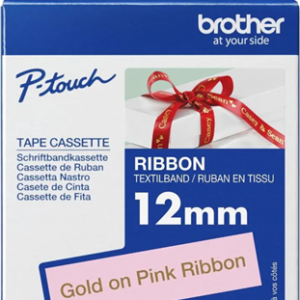 Brother TZe-RE34 12mm x 4m Gold on Pink Ribbon Tape