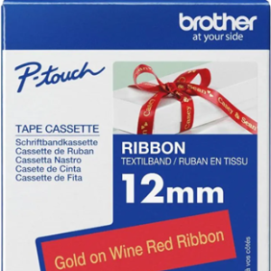Brother TZe-RW34 12mm x 4m Gold on Wine Red Ribbon Tape