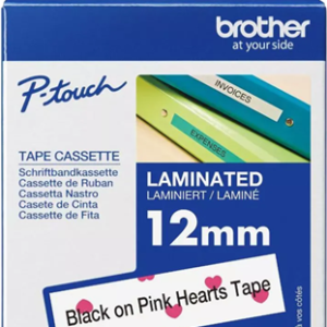 Brother TZe-MPPH31 12mm x 4m Black on Pink Hearts Tape