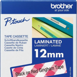Brother TZe-MPRG31 12mm x 4m Black on Red Gingham Tape
