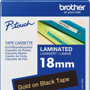 Brother TZe-344 18mm x 8m Gold on Black Tape