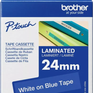 Brother TZe-555 24mm x 8m White on Blue Tape