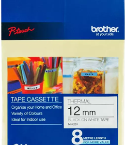 Brother MK-231 12mm x 8m Black on White M Label Tape