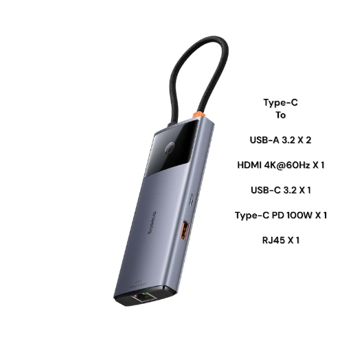 Baseus Metal Gleam Series II 6-in-1 USB HUB, USB-C to 1*HDMI4K@60Hz+1*USB-CË10Gbps+2*USB-A(10Gbps)+1*RJ45+1*USB-CËPD - Image 2