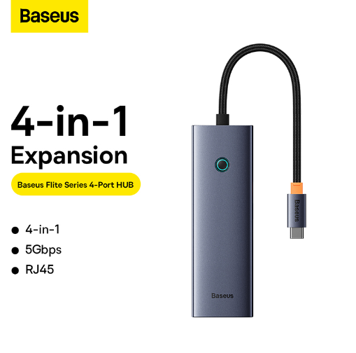 OS-Baseus UltraJoy Series 4-Port HUB Space Grey Type-C to USB 3.0 x 4 - Image 3