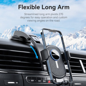 Vention One Touch Clamping Car Phone Mount with Suction Cup Black Square Type