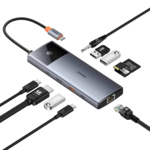 Baseus Metal Gleam Series II, 10-in-1 USB HUB, USB-C to HDMI +1*USB-A+1*USB-C+2*USB-A+1*RJ45+1*SD/TF+1*USB-C+1*3.5mm - Space Grey
