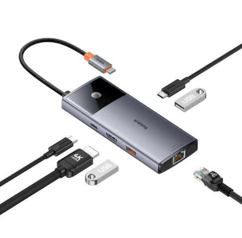 Baseus Metal Gleam Series II 6-in-1 USB HUB, USB-C to 1*HDMI4K@60Hz+1*USB-CË10Gbps+2*USB-A(10Gbps)+1*RJ45+1*USB-CËPD - Image 3