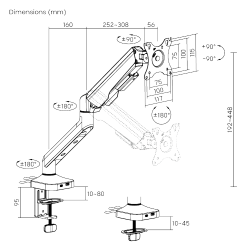 Bracom FlexPrecision Cost-Effective Gas Spring Monitor Arm with USB Ports White - Image 2
