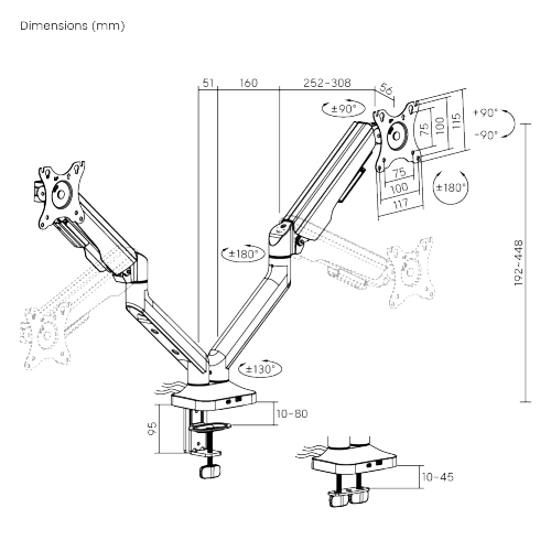 Bracom FlexPrecision Cost-Effective Gas Spring Dual Monitor Arm with USB Ports White - Image 4