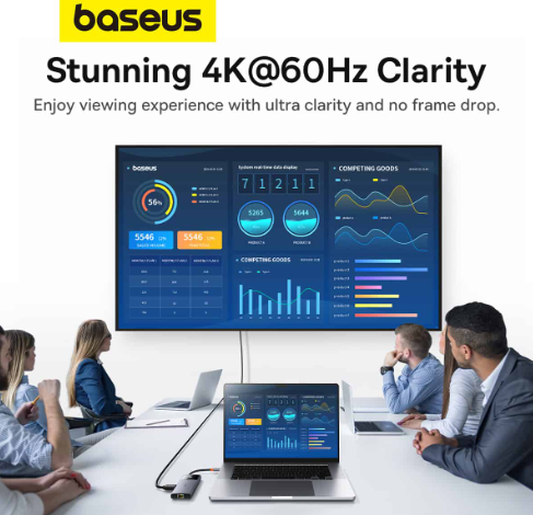 Baseus Metal Gleam Series II 6-in-1 USB HUB, USB-C to 1*HDMI4K@60Hz+1*USB-CË10Gbps+2*USB-A(10Gbps)+1*RJ45+1*USB-CËPD - Image 8