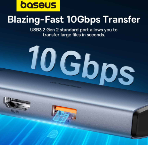 Baseus Metal Gleam Series II 6-in-1 USB HUB, USB-C to 1*HDMI4K@60Hz+1*USB-CË10Gbps+2*USB-A(10Gbps)+1*RJ45+1*USB-CËPD - Image 6