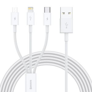 Baseus Superior Series Fast Charging Data Cable USB to M+L+C 3.5A 1.5m White