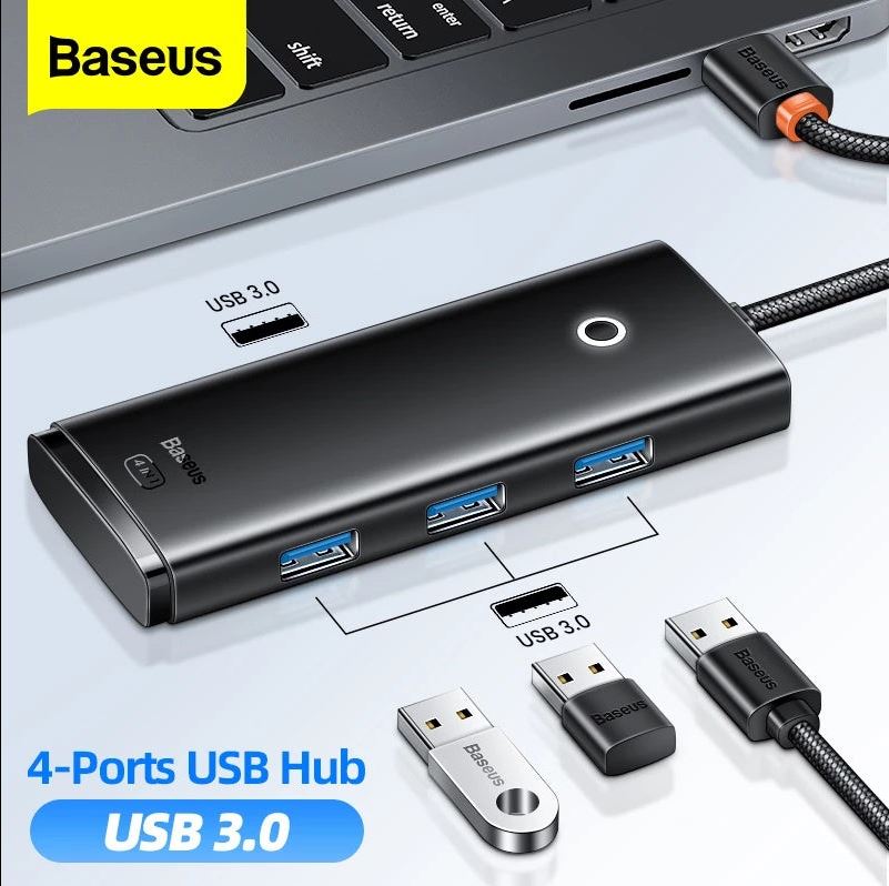 Baseus Lite Series 4-Port USB-A HUB Adapter (USB-A to USB 3.0*4) 25cm Black - Image 4