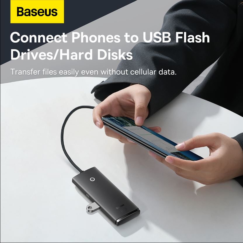 Baseus Lite Series 4-Port USB-A HUB Adapter (USB-A to USB 3.0*4) 25cm Black - Image 3