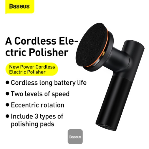 Baseus New Power Cordless Electric Polisher Black(Includes: Flat Foam iPad*1, Waffle Foam Polishing iPad*1, Polishing Wool iPad*1, Type-C Charging Cable Black) - Image 8